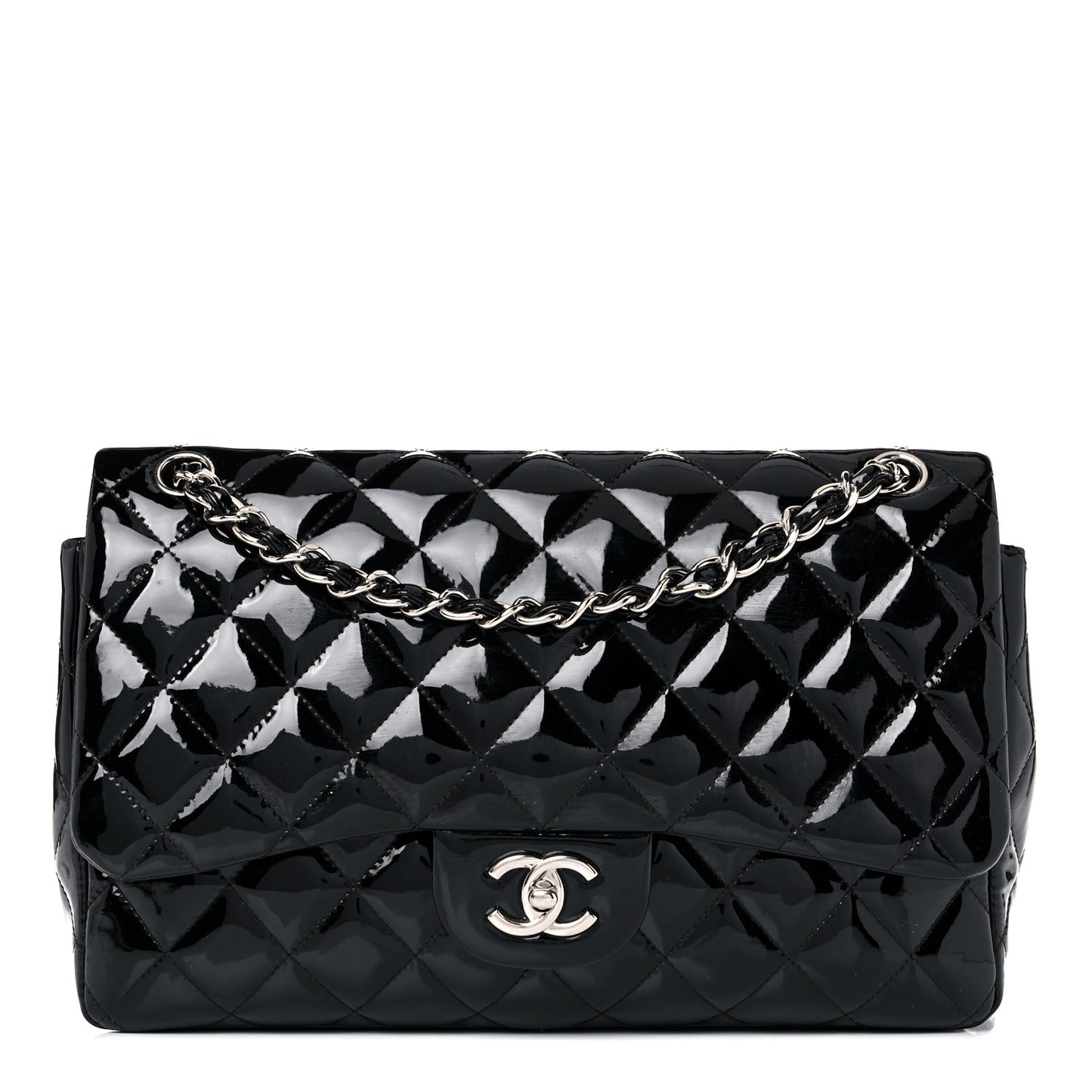 Patent Quilted Jumbo Double Flap Black