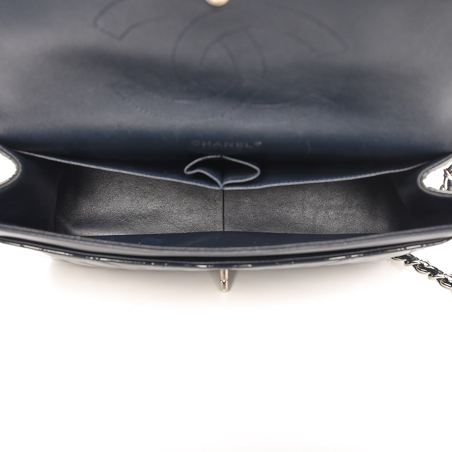 Patent Quilted Jumbo Double Flap Navy