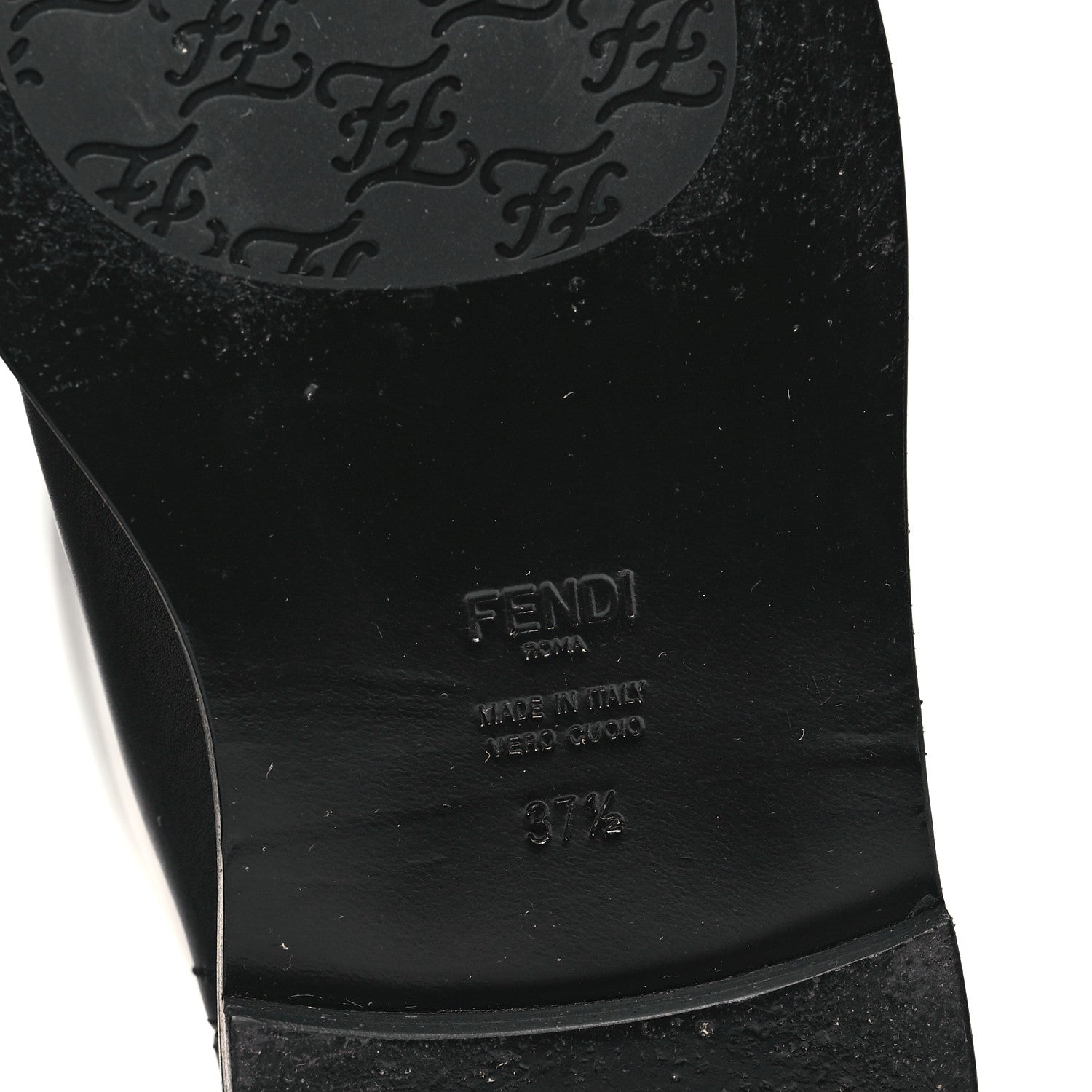 Fendi Vitello Karligraphy Embossed Tall Riding Boots 37.5 Black 6 of 8