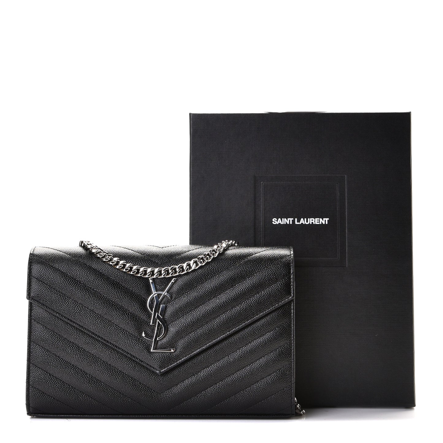 Grain De Poudre Matelasse Chevron Monogram Chain Wallet Black