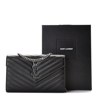 Saint Laurent Grain De Poudre Matelasse Chevron Monogram Chain Wallet Black 7 of 7