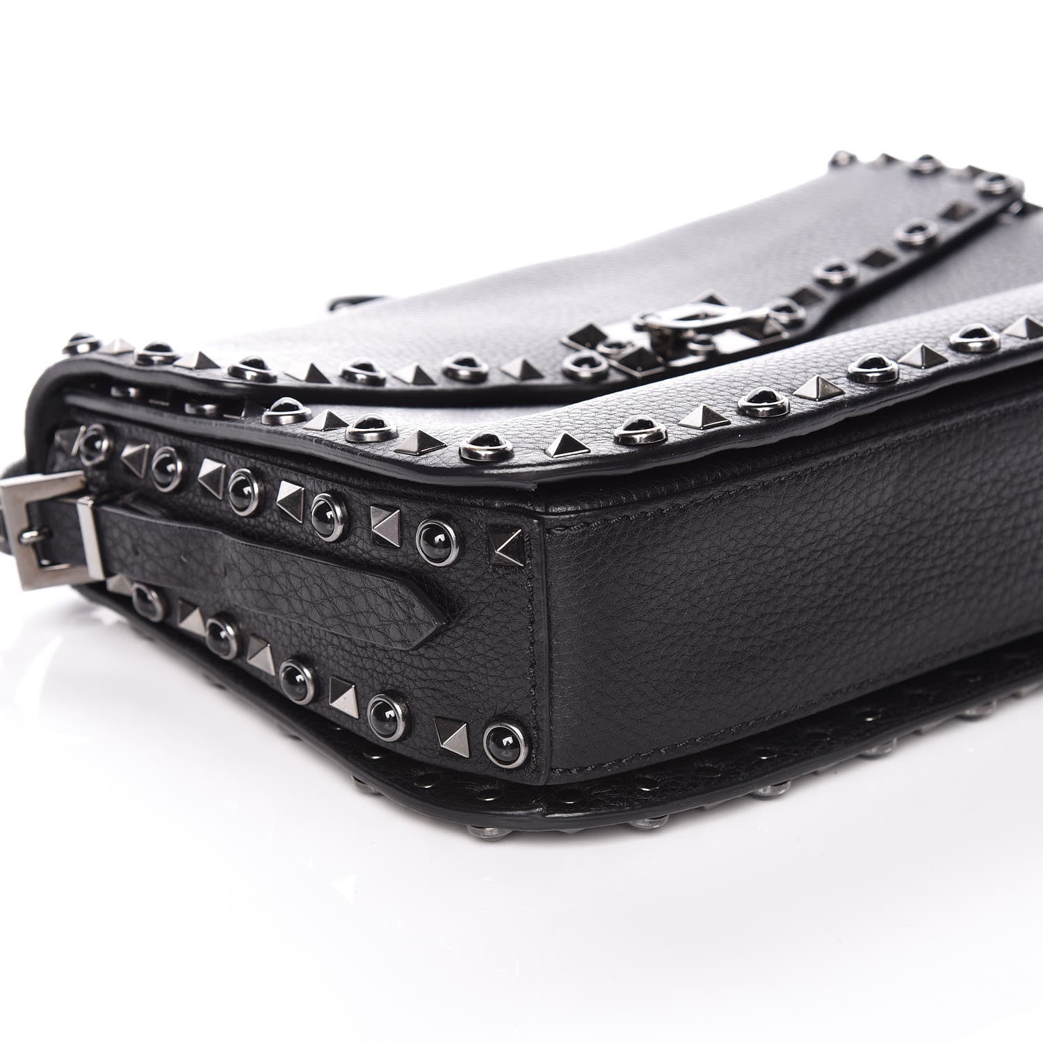 Valentino Garavani Pebbled Calfskin Onyx Medium Rockstud Rolling Flap Saddle Bag Black 5 of 8