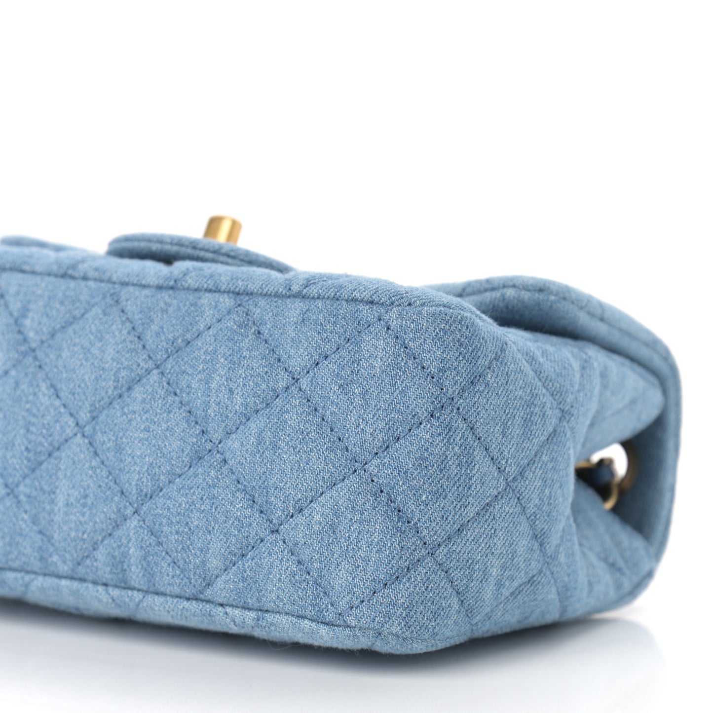 Denim Quilted Mini Pearl Crush Flap Blue