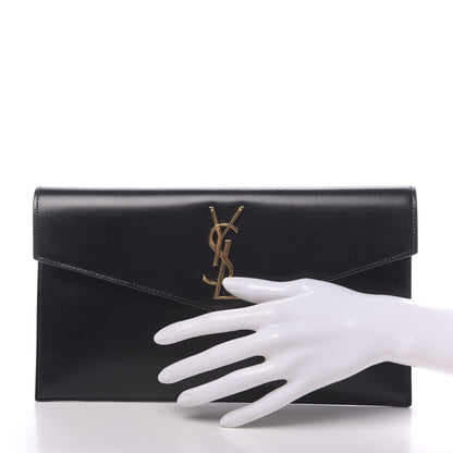 Saint Laurent Smooth Shiny Calfskin Monogram Uptown Pouch Black 2 of 7