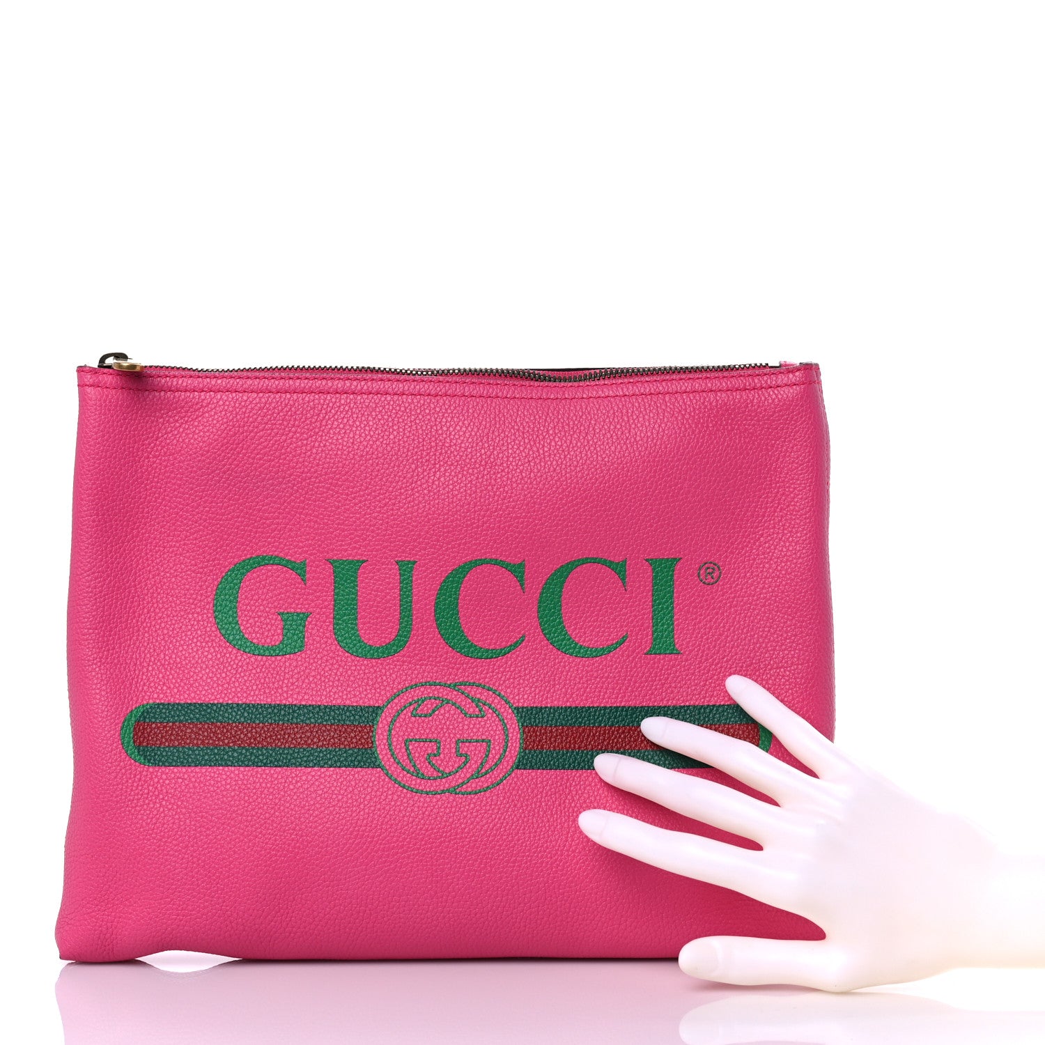 Gucci Pebbled Calfskin Medium Logo Portfolio Clutch Box Pink Green 2 of 9