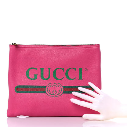 Gucci Pebbled Calfskin Medium Logo Portfolio Clutch Box Pink Green 2 of 9