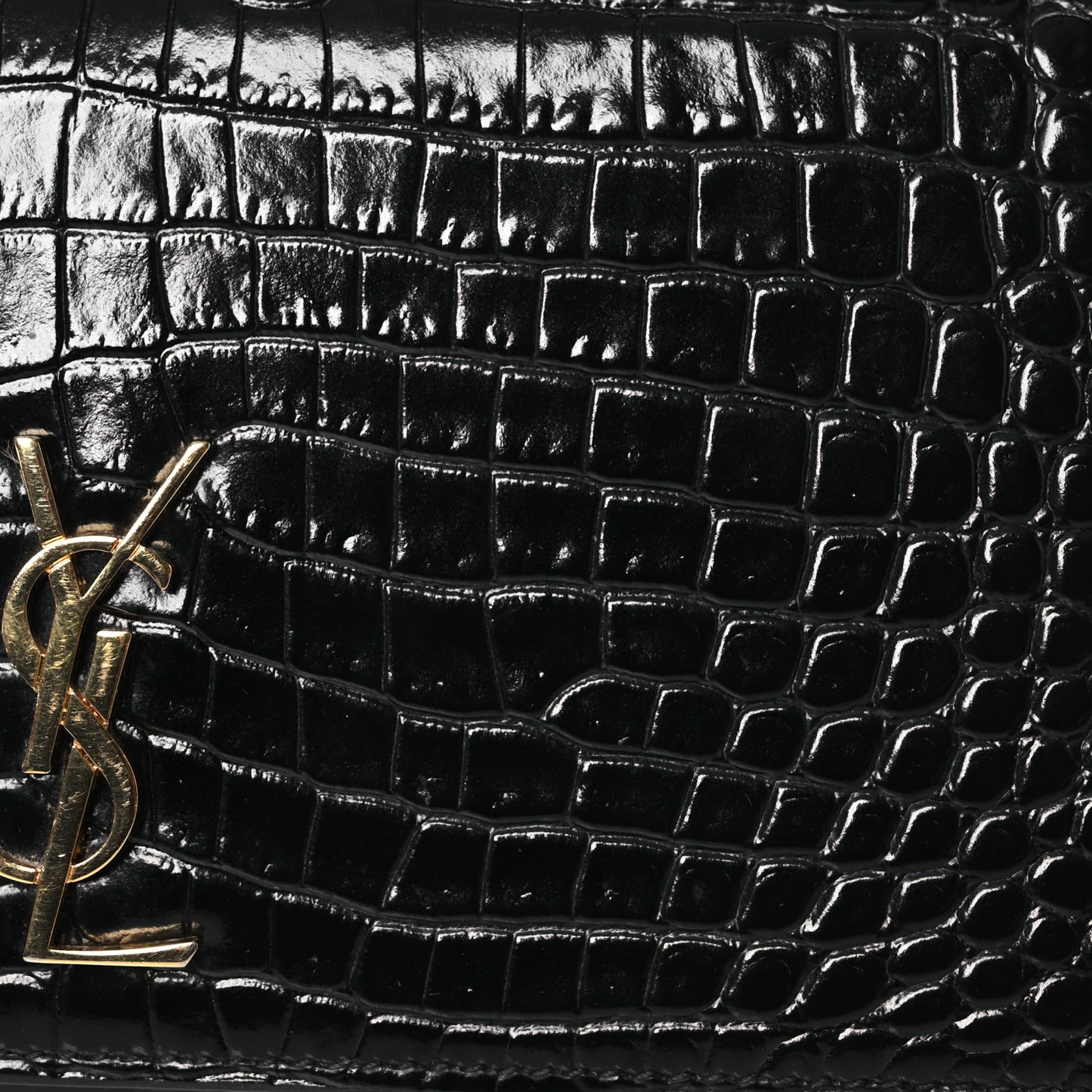 Crocodile Embossed Monogram Phone Holder Crossbody Black