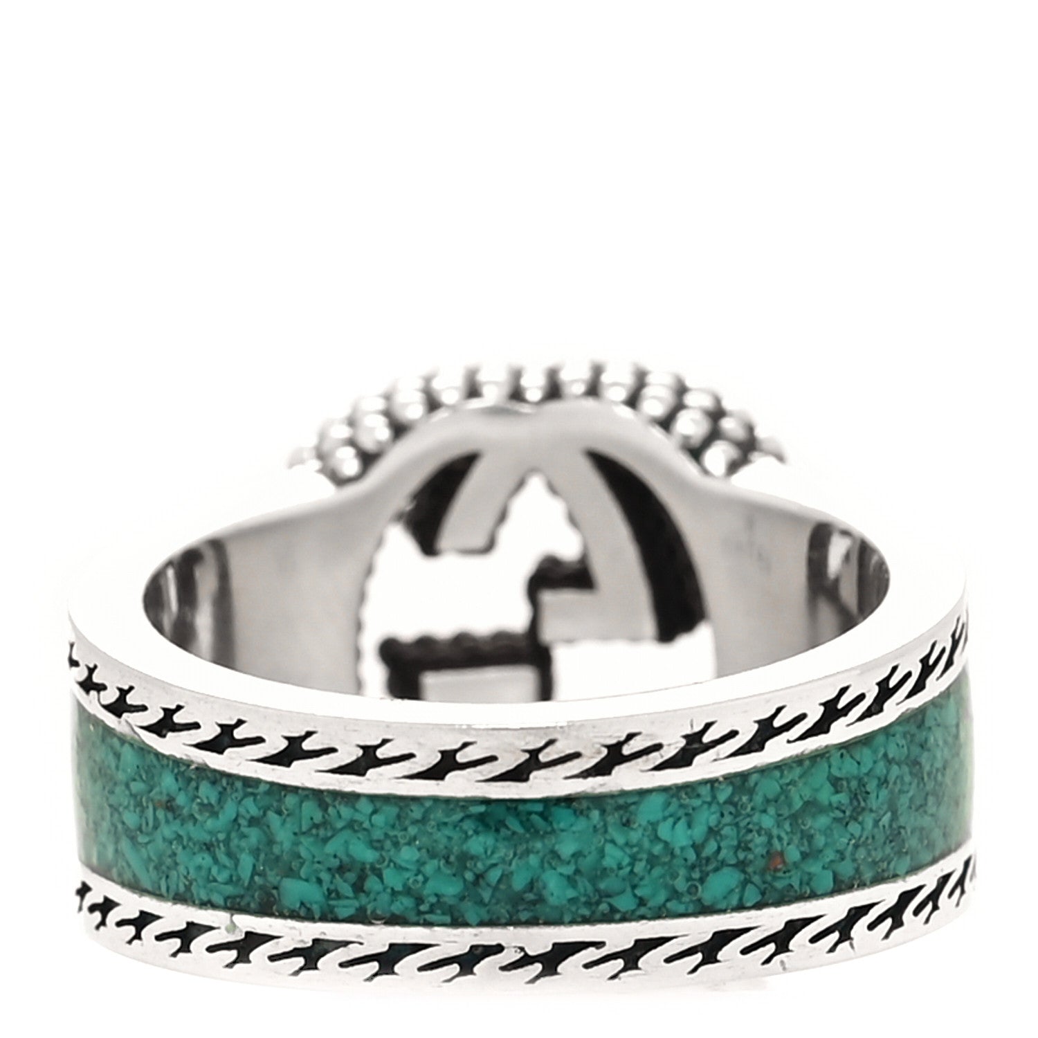 Gucci Sterling Silver Enamel Interlocking G Band Ring 49 5 Turquoise 3 of 6
