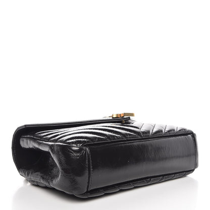 Saint Laurent Cracked Shiny Calfskin Matelasse Chevron Monogram Medium College Bag Black 4 of 14