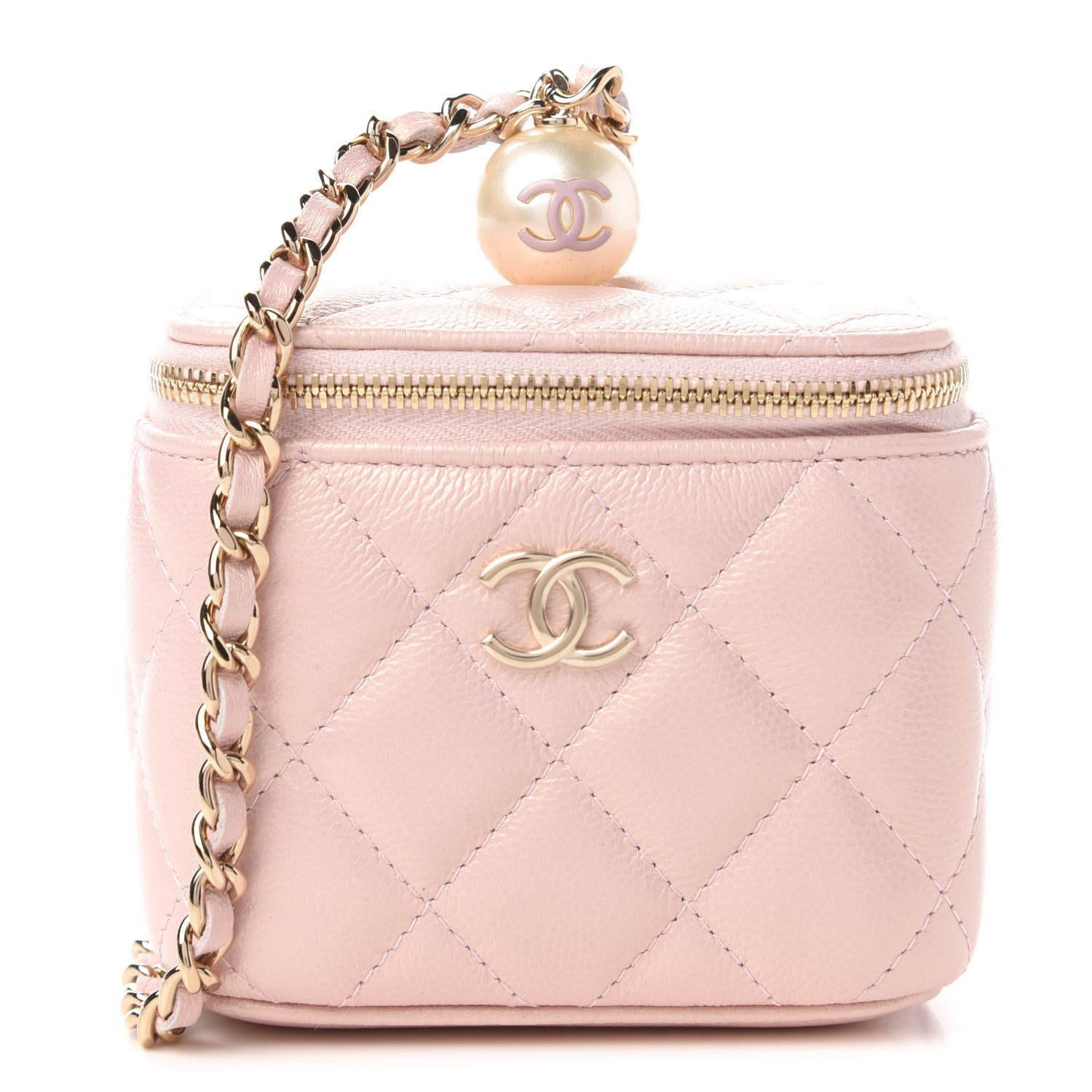 Chanel Iridescent Caviar Quilted Mini Pearl On Top Vanity Case With Chain Light Pink 1 of 11