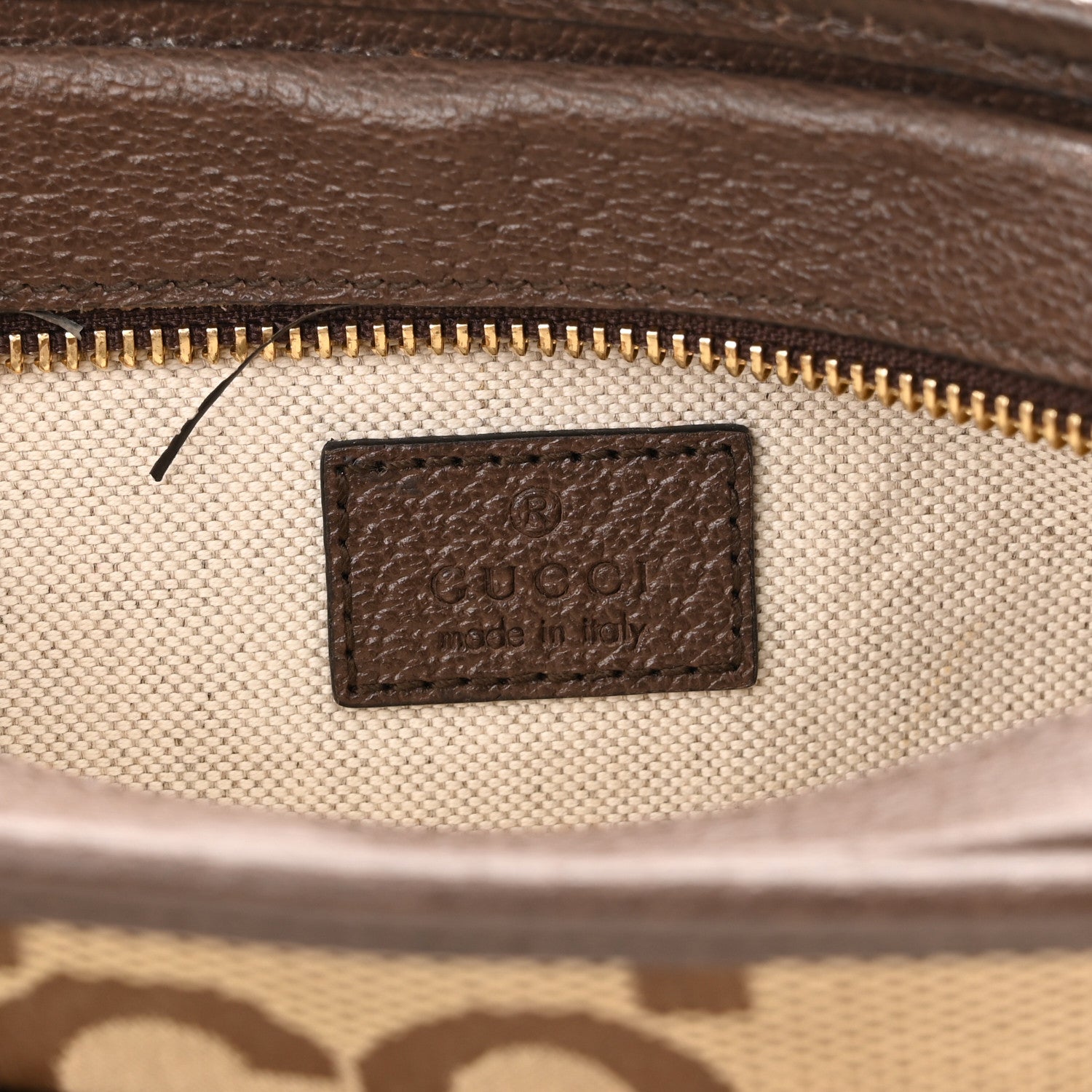 Gucci Monogram Jumbo GG Textured Dollar Calfskin Web Mini Crossbody Bag Camel Ebony New Acero 6 of 13