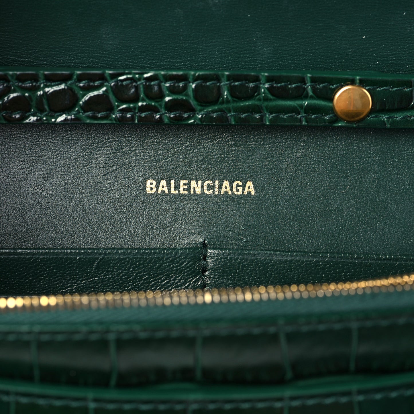 Shiny Calfskin Crocodile Embossed Hourglass Chain Bag Forest Green