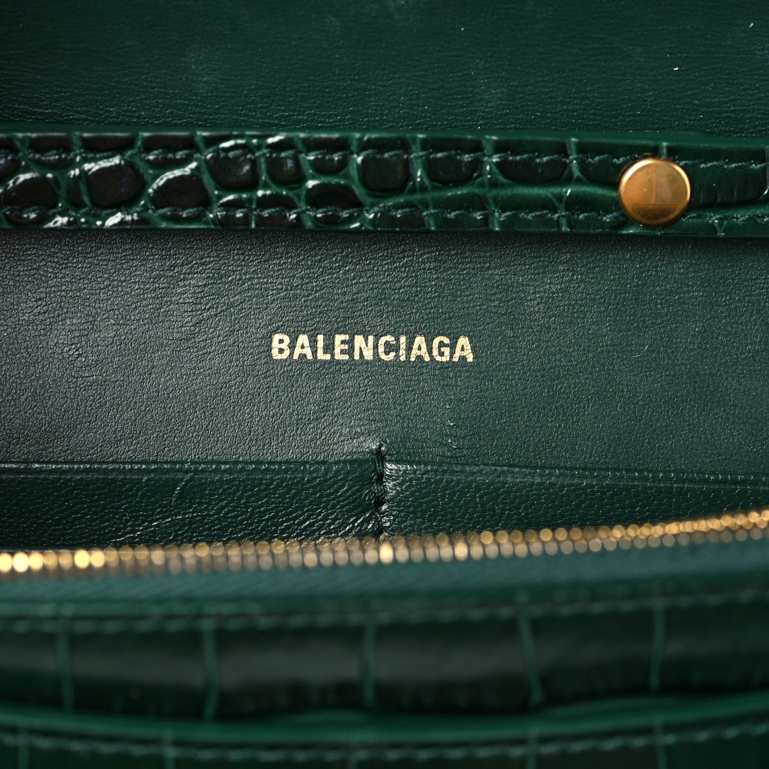 Balenciaga Shiny Calfskin Crocodile Embossed Hourglass Chain Bag Forest Green 4 of 7