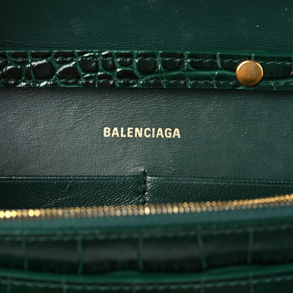 Balenciaga Shiny Calfskin Crocodile Embossed Hourglass Chain Bag Forest Green 4 of 7