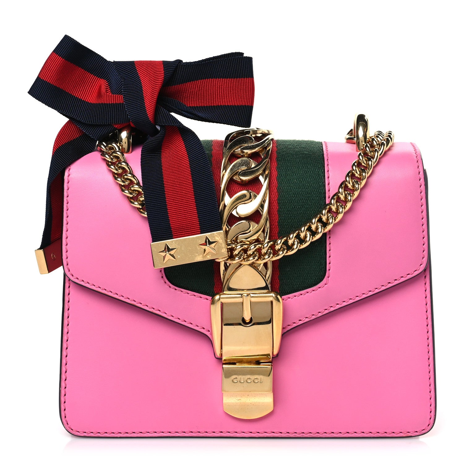Gucci Vitello Fontanella Web Mini Sylvie Chain Shoulder Bag Pink Tropical Flower 1 of 9