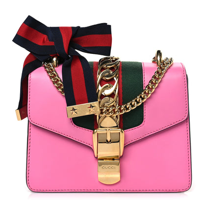 Gucci Vitello Fontanella Web Mini Sylvie Chain Shoulder Bag Pink Tropical Flower 1 of 9