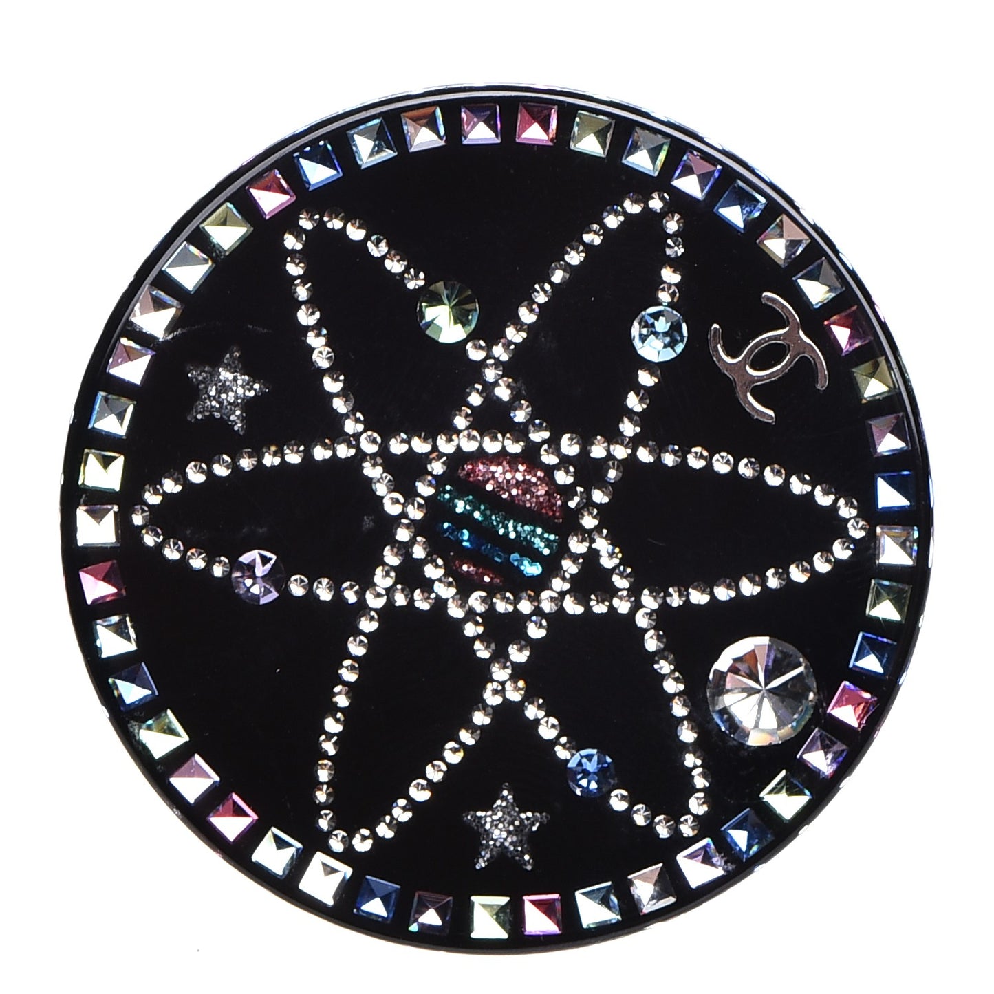Glittered Resin Strass Brooch Black Pink