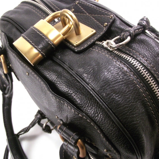 Leather Paddington Double Zipped Bowler Black