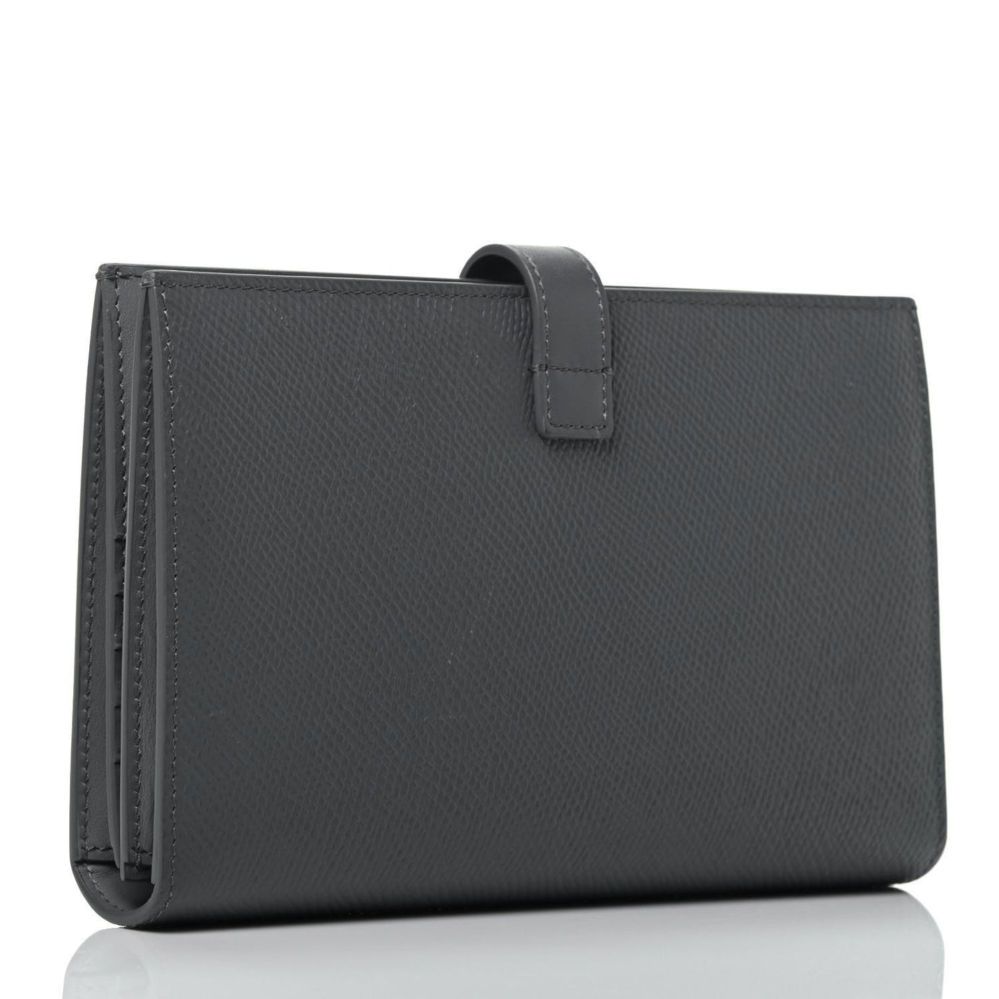Grained Calfskin Large Multifunction Strap Wallet Medium Grey