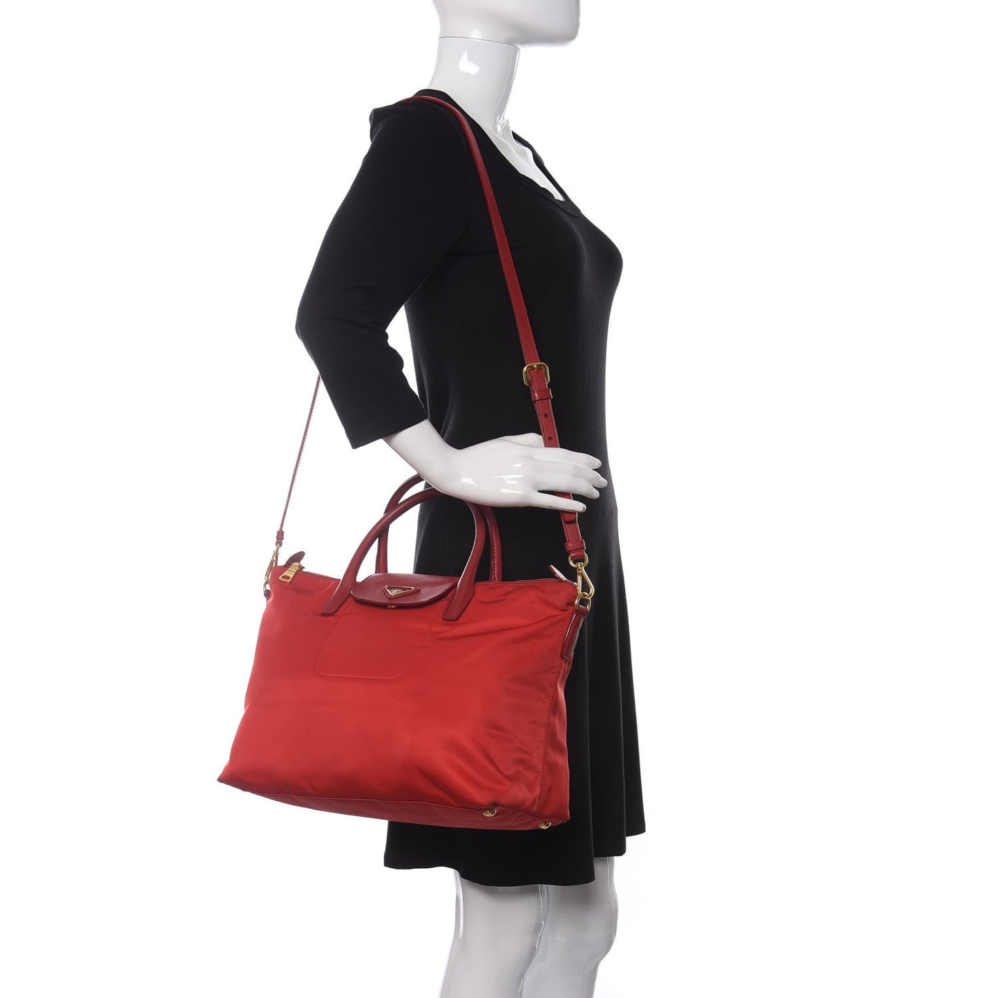Tessuto Nylon Saffiano Tote Rosso