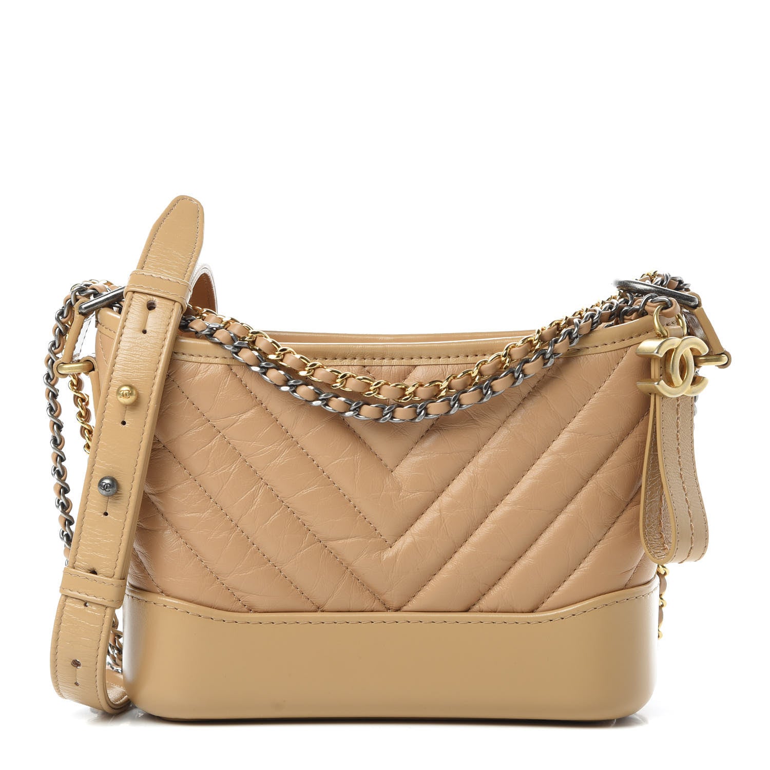 Chanel Aged Calfskin Chevron Quilted Small Gabrielle Hobo Beige 1 of 11