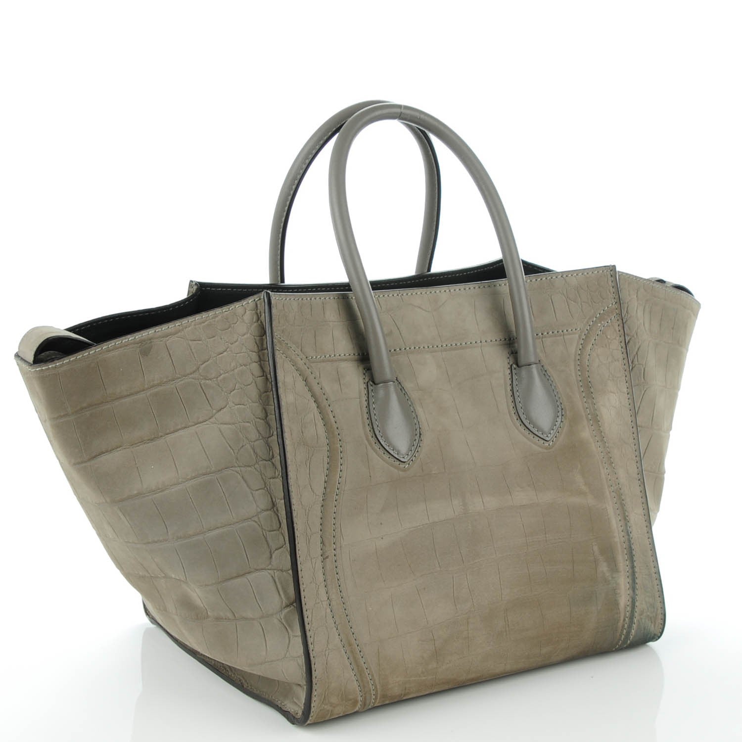 Celine Crocodile Embossed Nubuck Medium Phantom Luggage Grey 3 of 7