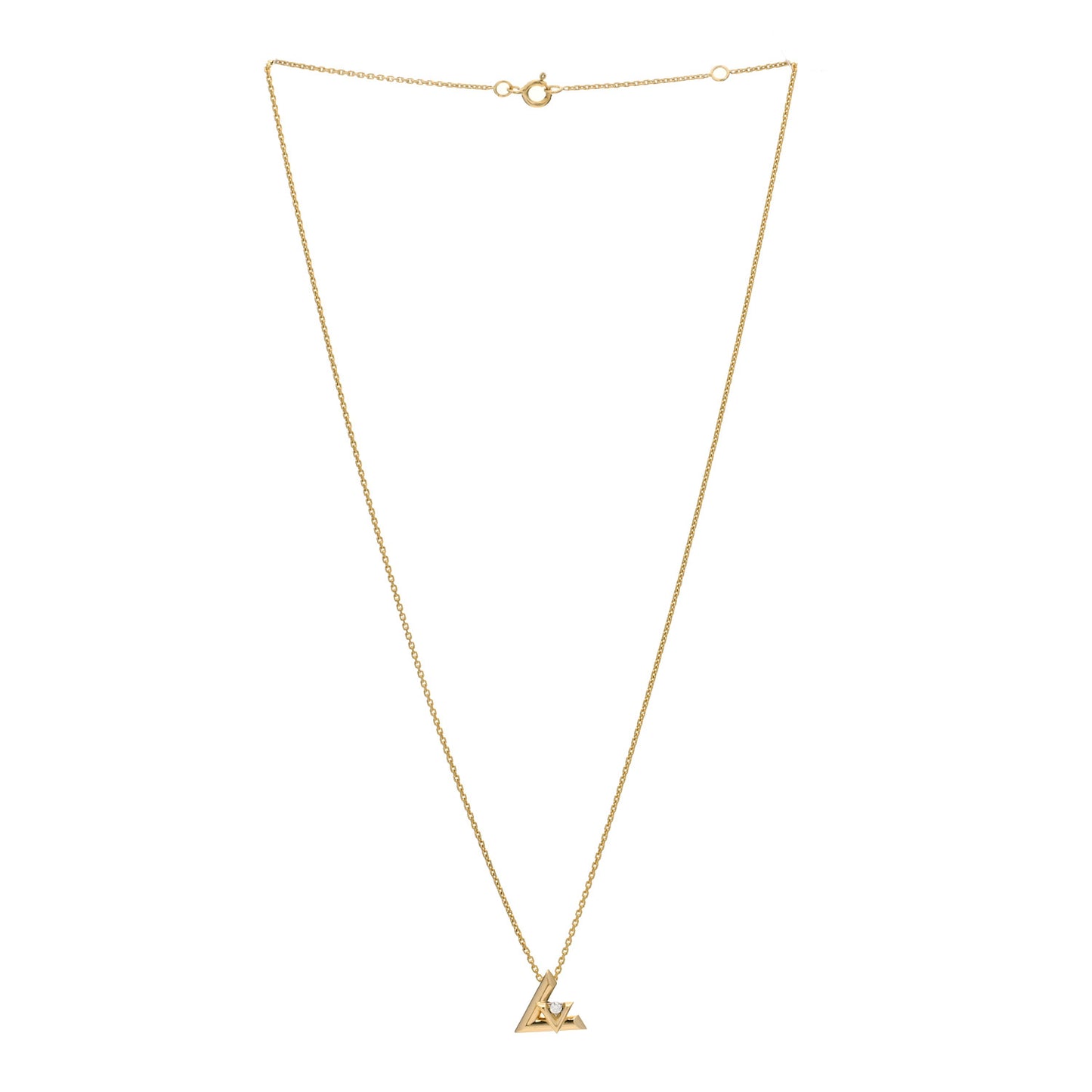 18K Yellow Gold Diamond Small LV Volt One Pendant Necklace