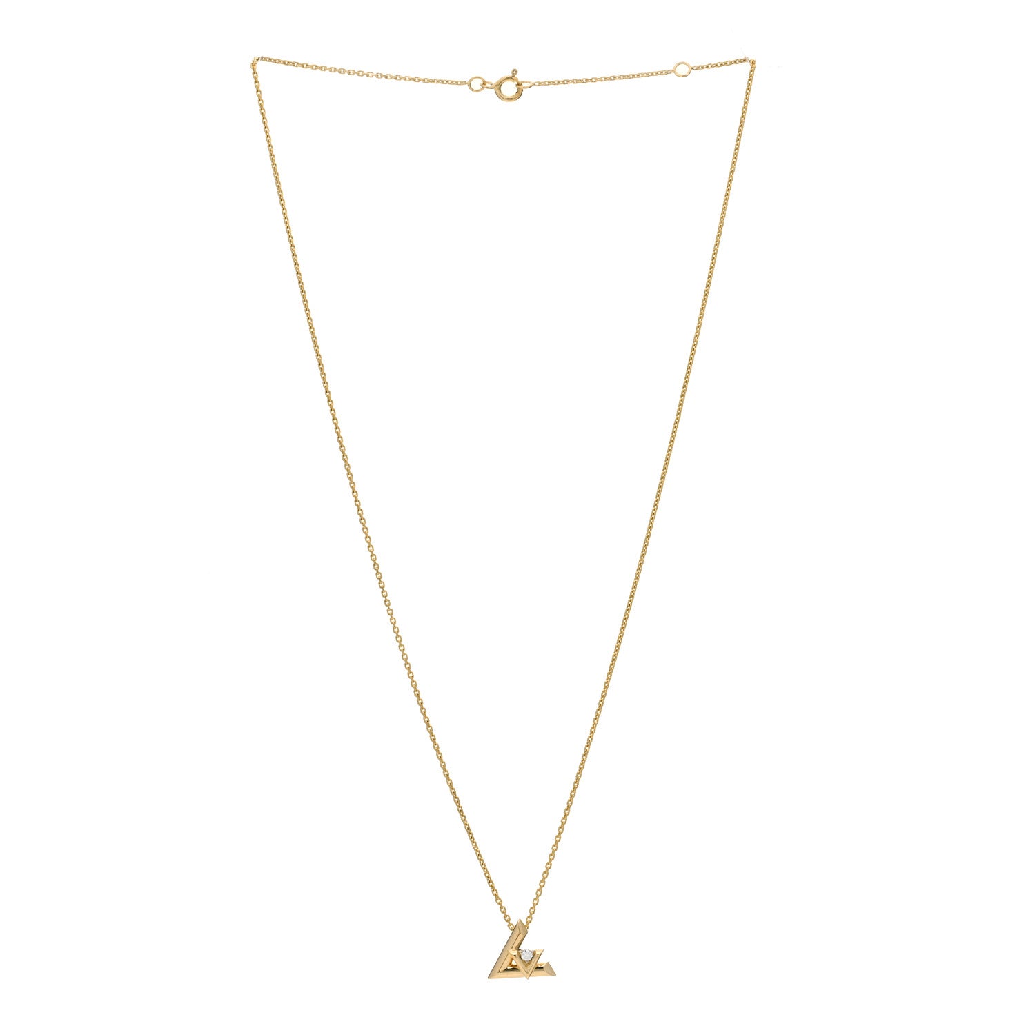 Louis Vuitton 18K Yellow Gold Diamond Small LV Volt One Pendant Necklace 2 of 4
