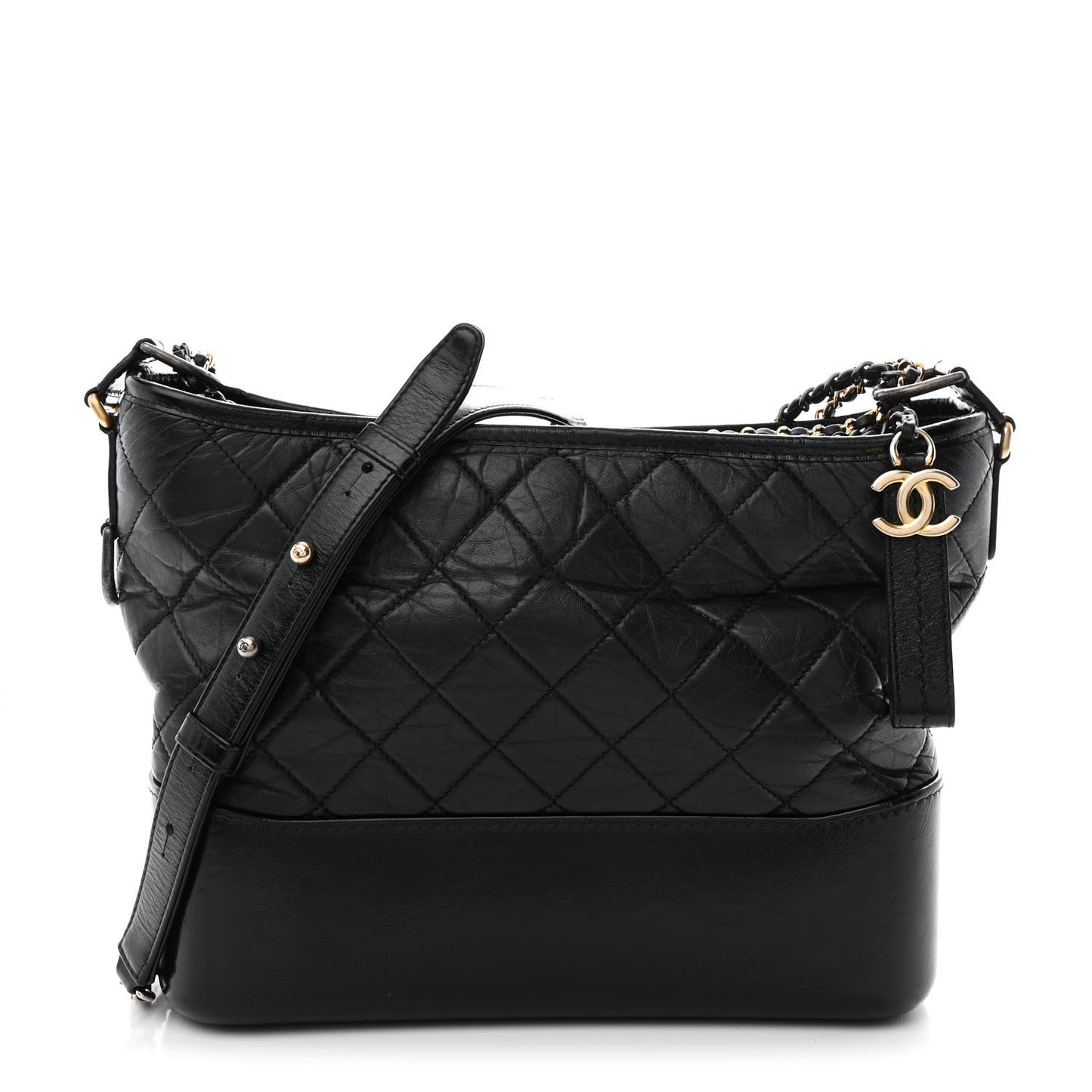 Aged Calfskin Quilted Medium Gabrielle Hobo Black