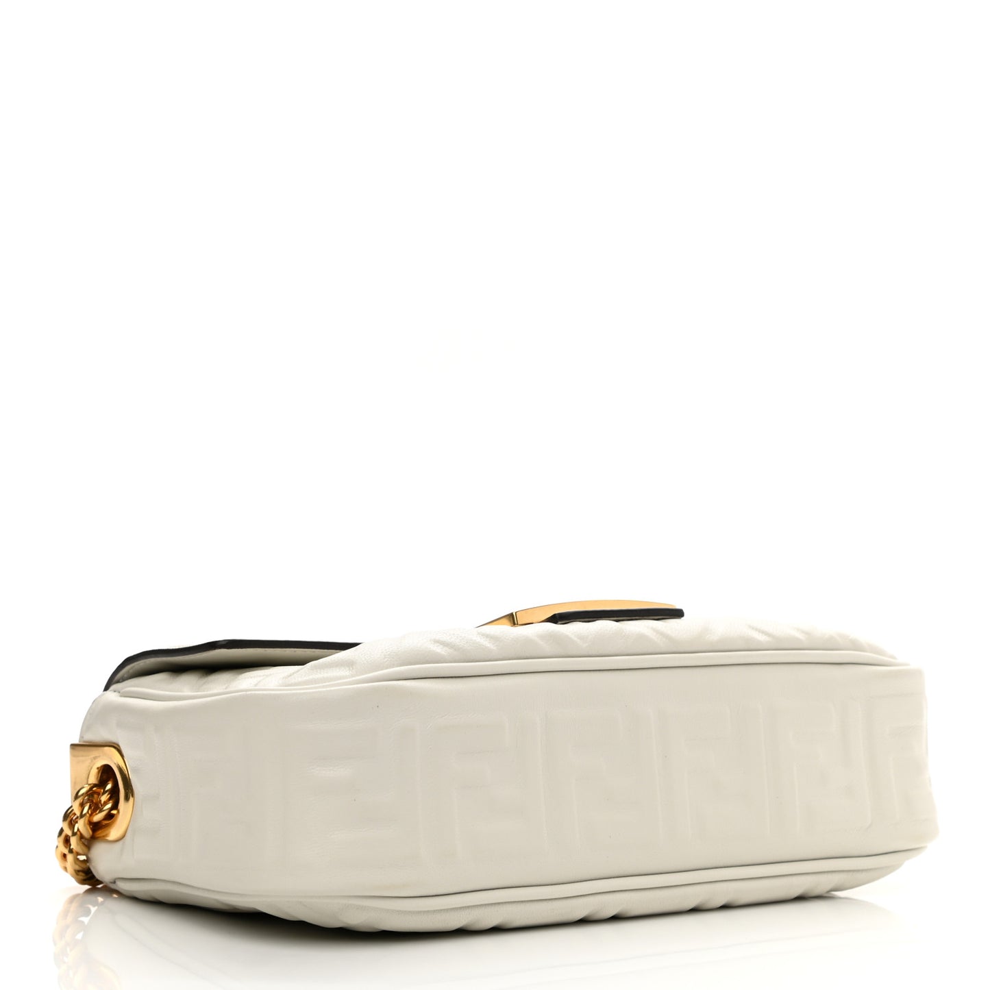 Nappa Small FF Embossed Midi Chain Baguette White