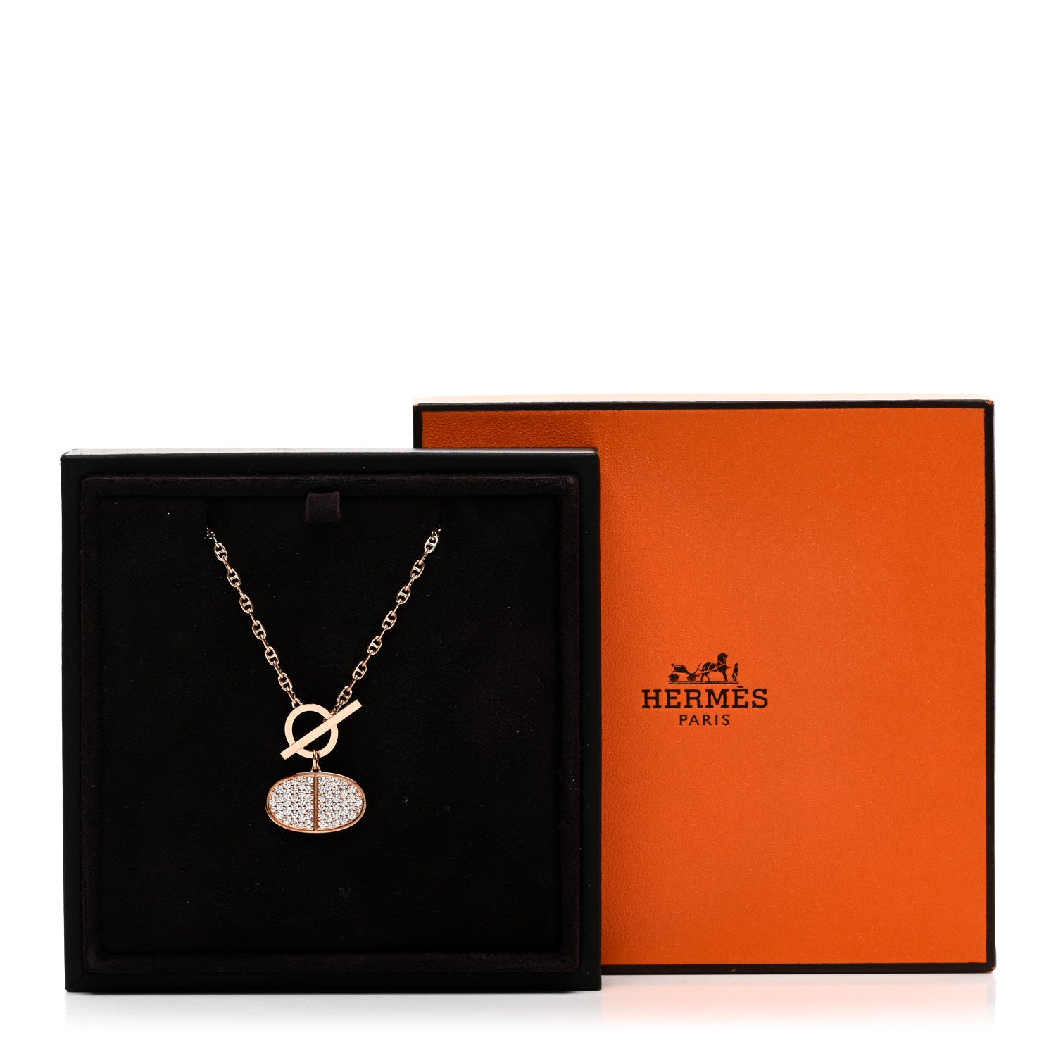 Hermes 18K Rose Gold Diamond Chaine D'Ancre Verso Pendant Necklace SH 5 of 5