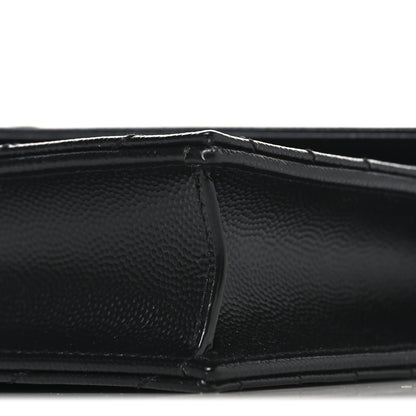 Saint Laurent Grain De Poudre Matelasse Chevron Monogram Monochrome Envelope Chain Wallet Black 9 of 10