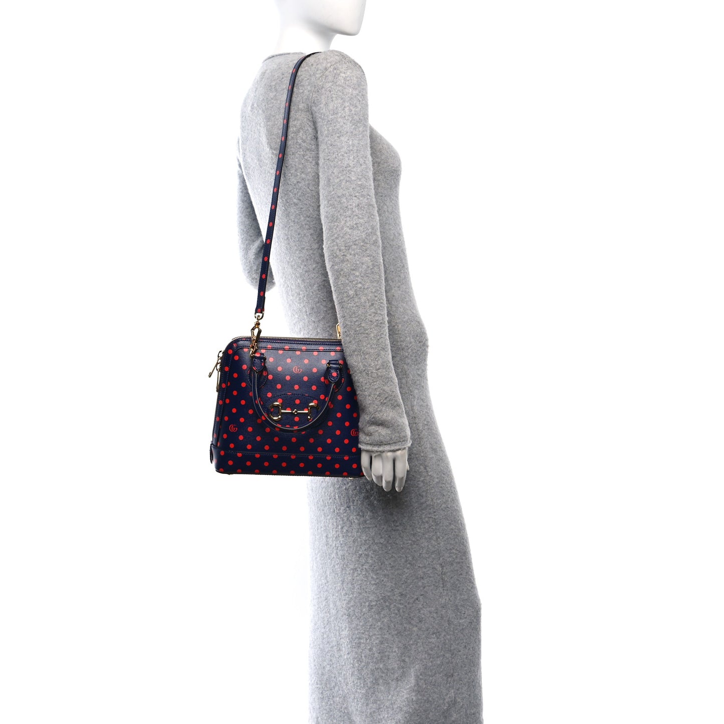 Shangai Calfskin Polka Dot Small Horsebit 1955 Top Handle Bag Blue Red