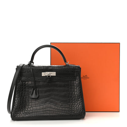 Hermes Matte Alligator Taurillon Clemence Box Kelly Retourne 32 Black 10 of 10