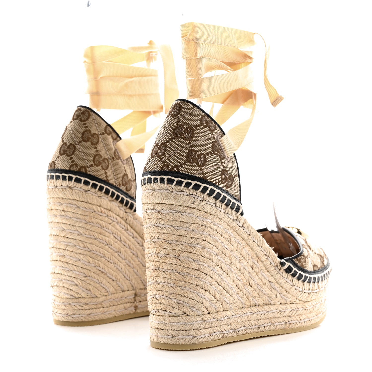 Gucci Monogram Matelasse GG Marmont Ankle Wrap Platform 35/120mm Espadrille Wedges 38.5 Beige Ebony Black Sand Storm 4 of 9
