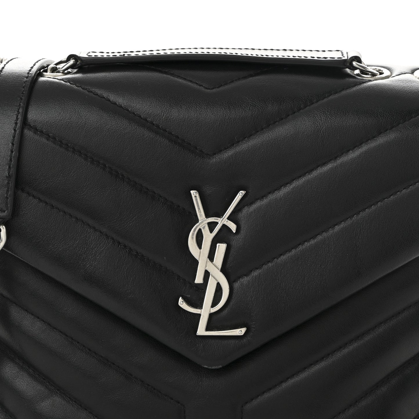 Calfskin Y Quilted Monogram Small Loulou Chain Satchel Black