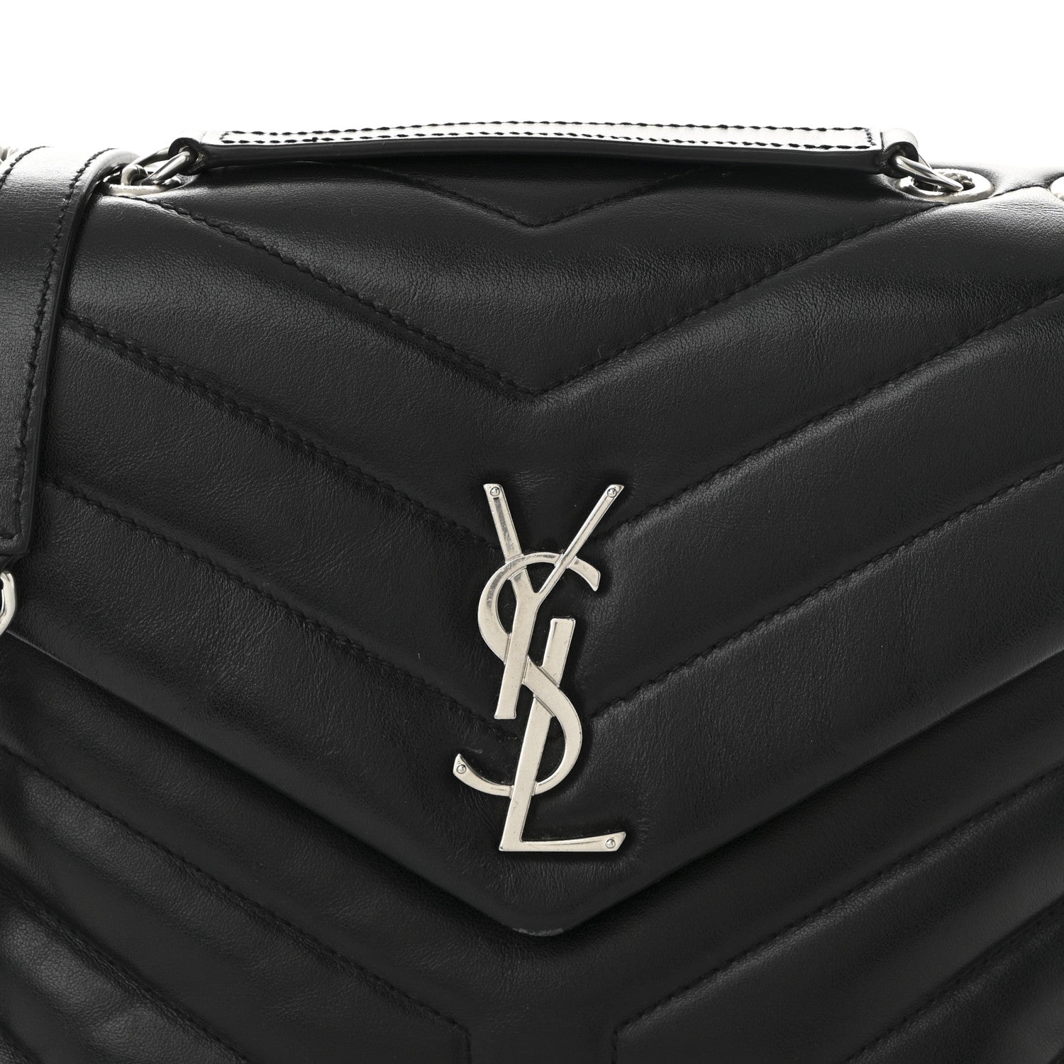 Saint Laurent Calfskin Y Quilted Monogram Small Loulou Chain Satchel Black 8 of 10