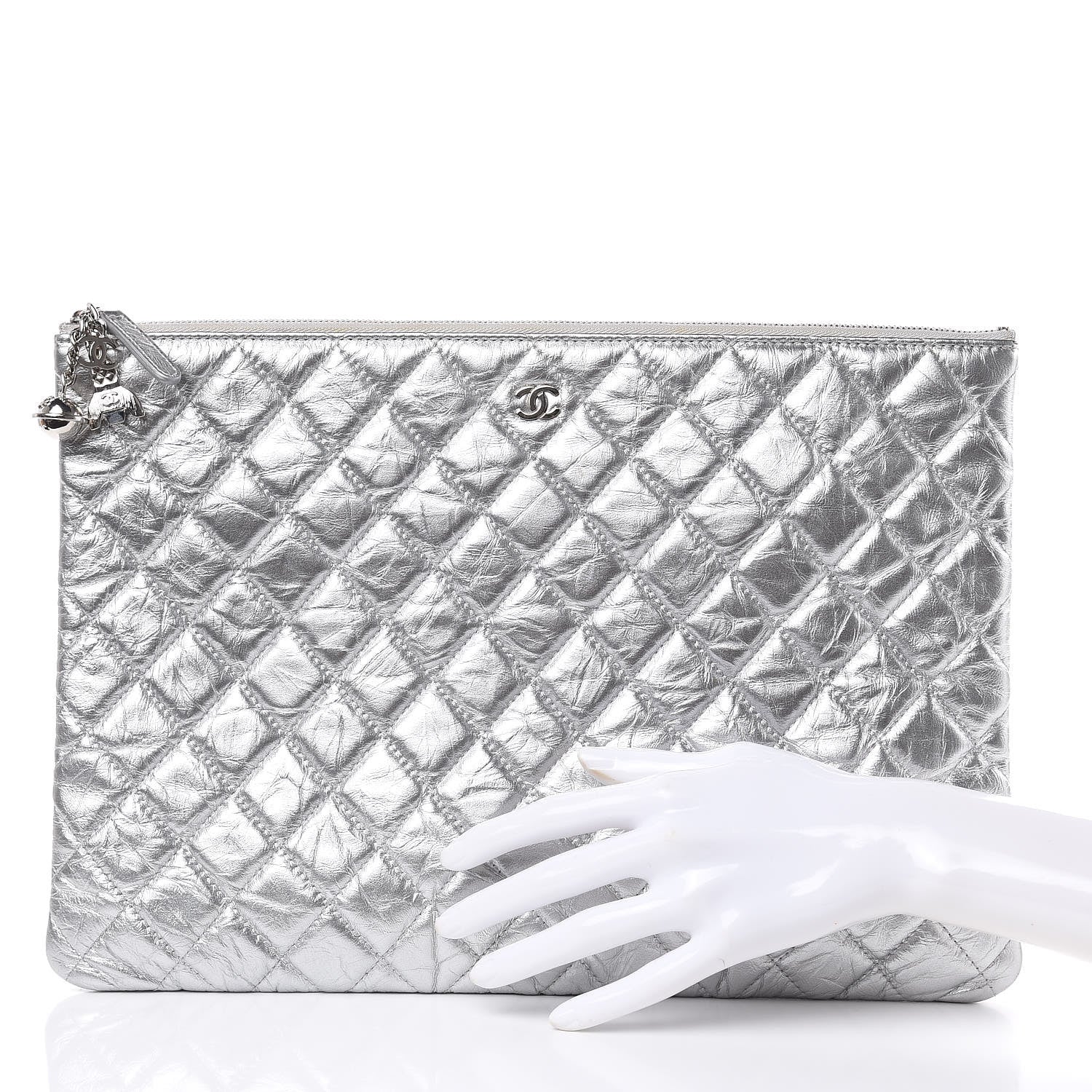 Chanel Metallic Calfskin Quilted Large Cosmo Cosmetic Case Silver 2 of 13