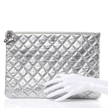 Chanel Metallic Calfskin Quilted Large Cosmo Cosmetic Case Silver 2 of 13