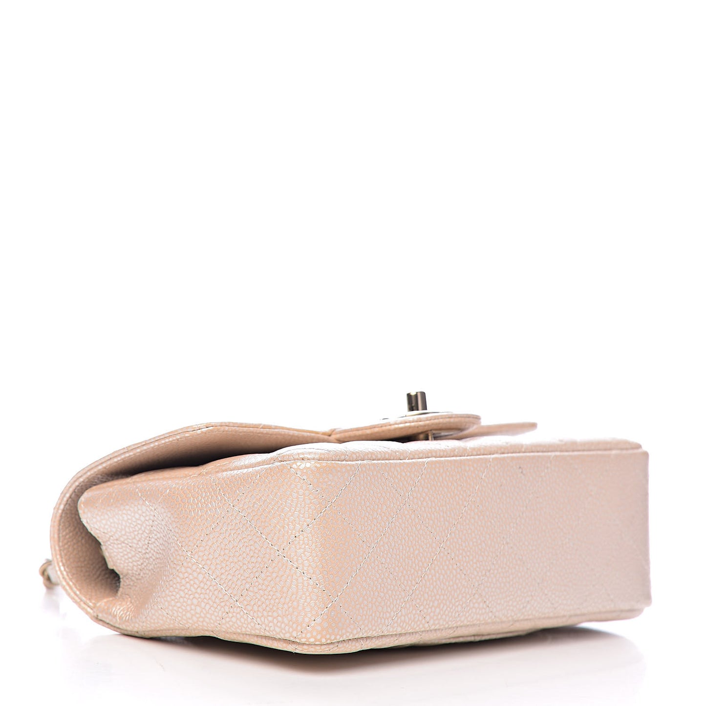 Pearly Caviar Quilted Mini Rectangular Flap Beige