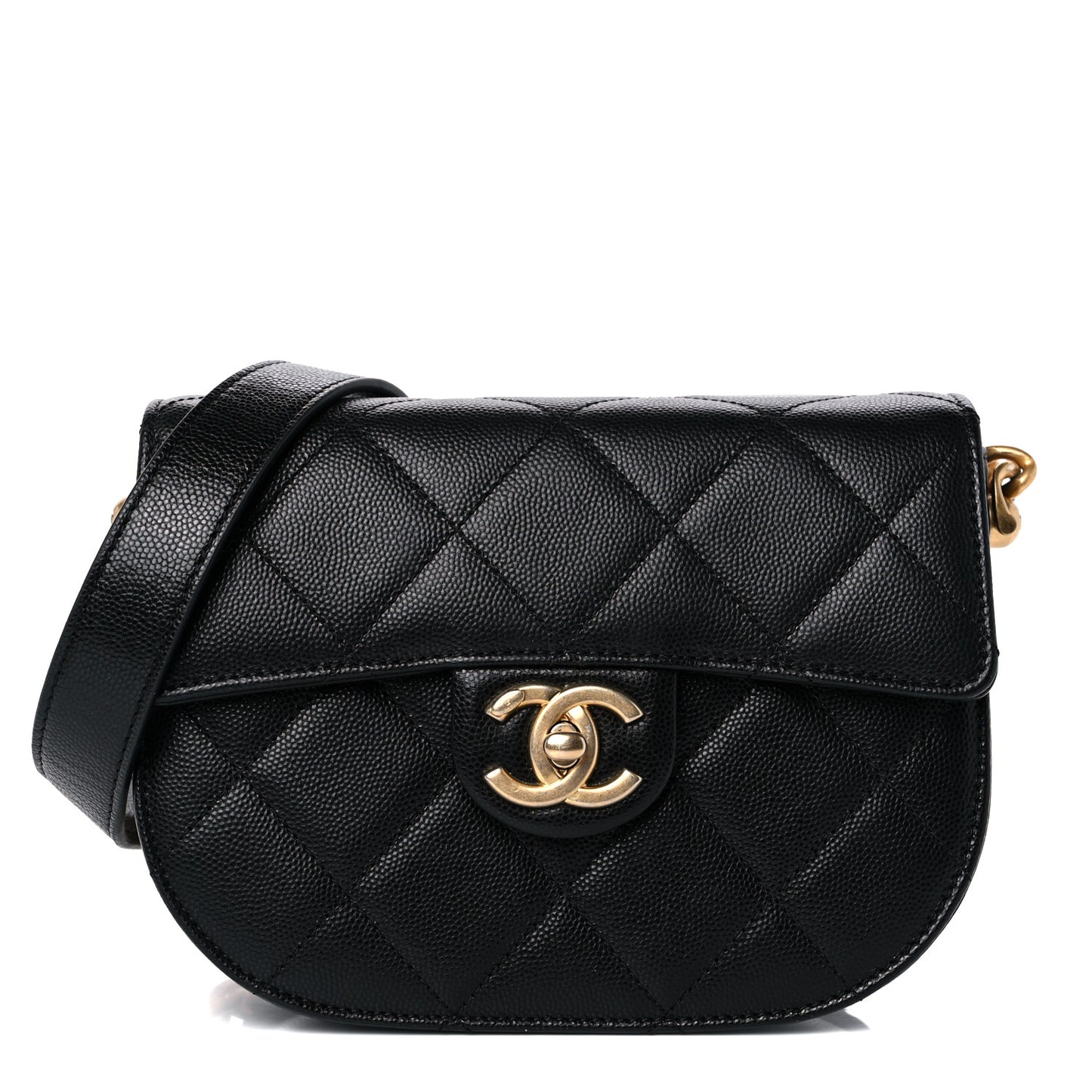 Caviar Quilted Moon Messenger Black