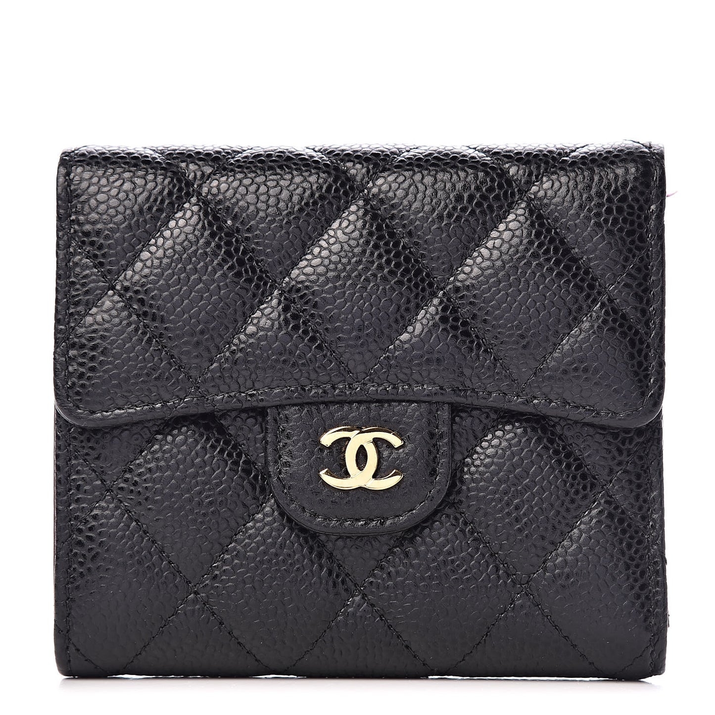 Caviar Quilted Compact Flap Wallet Black