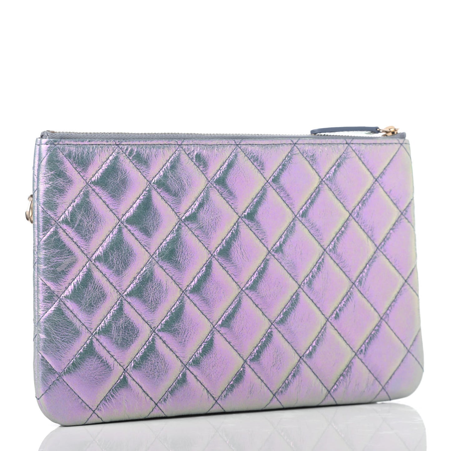 Iridescent Crumpled Calfskin Trio Cosmetic Case Blue Pink Ivory