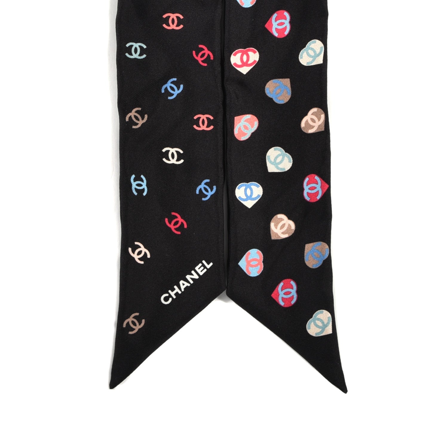 Chanel Silk Heart CC Slim Bandeau Scarf Black 3 of 4