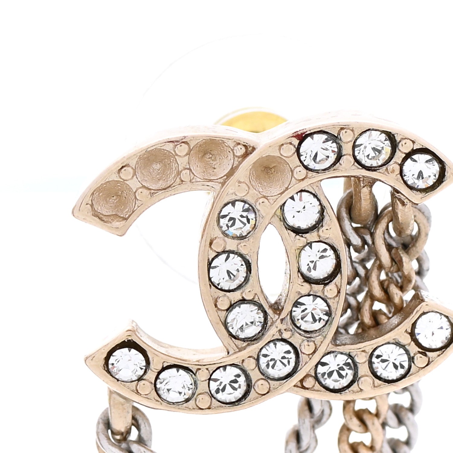 Chanel Crystal Chain CC Earrings Gold 5 of 5