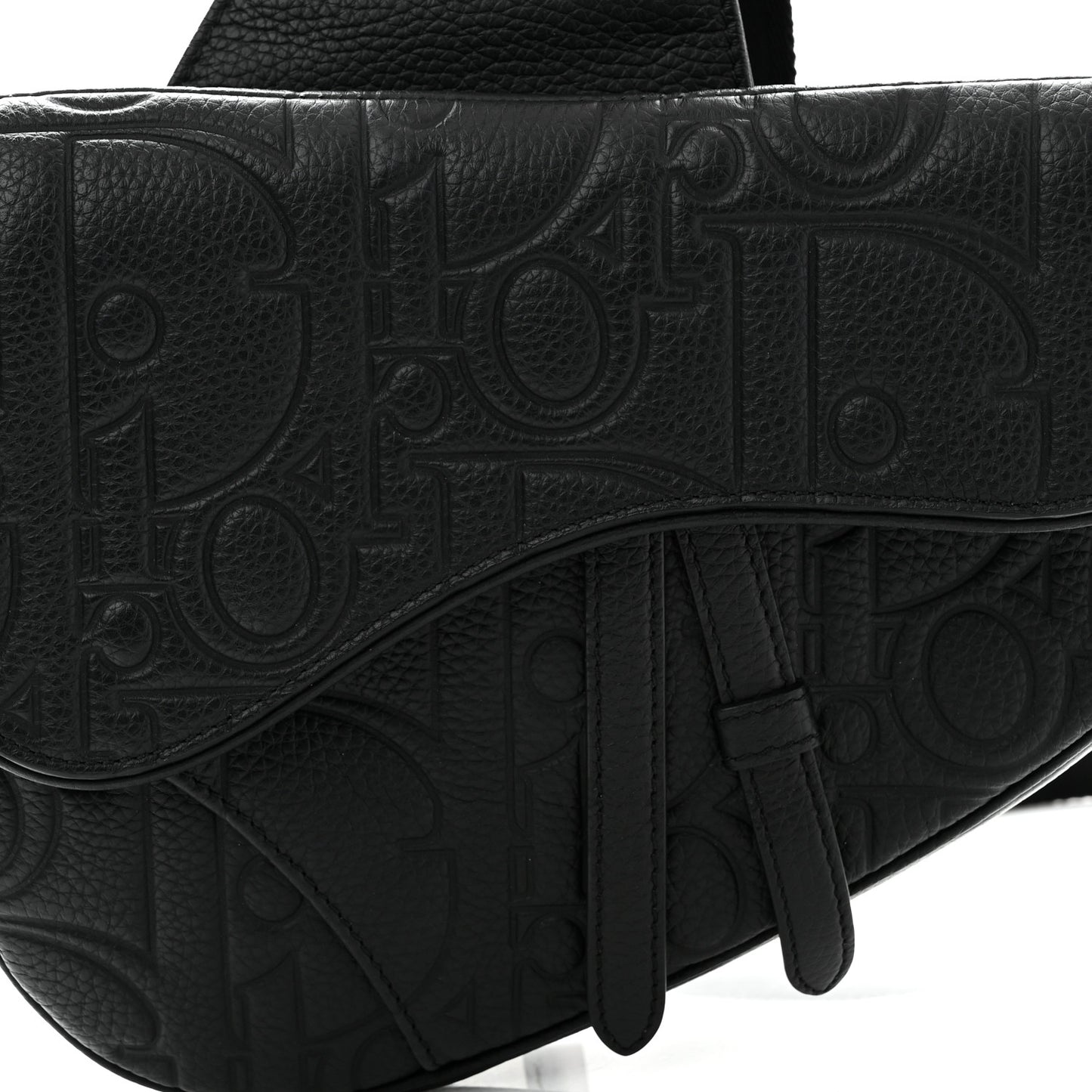 Grained Calfskin Embossed Dior Gravity Mens Saddle Bag Black