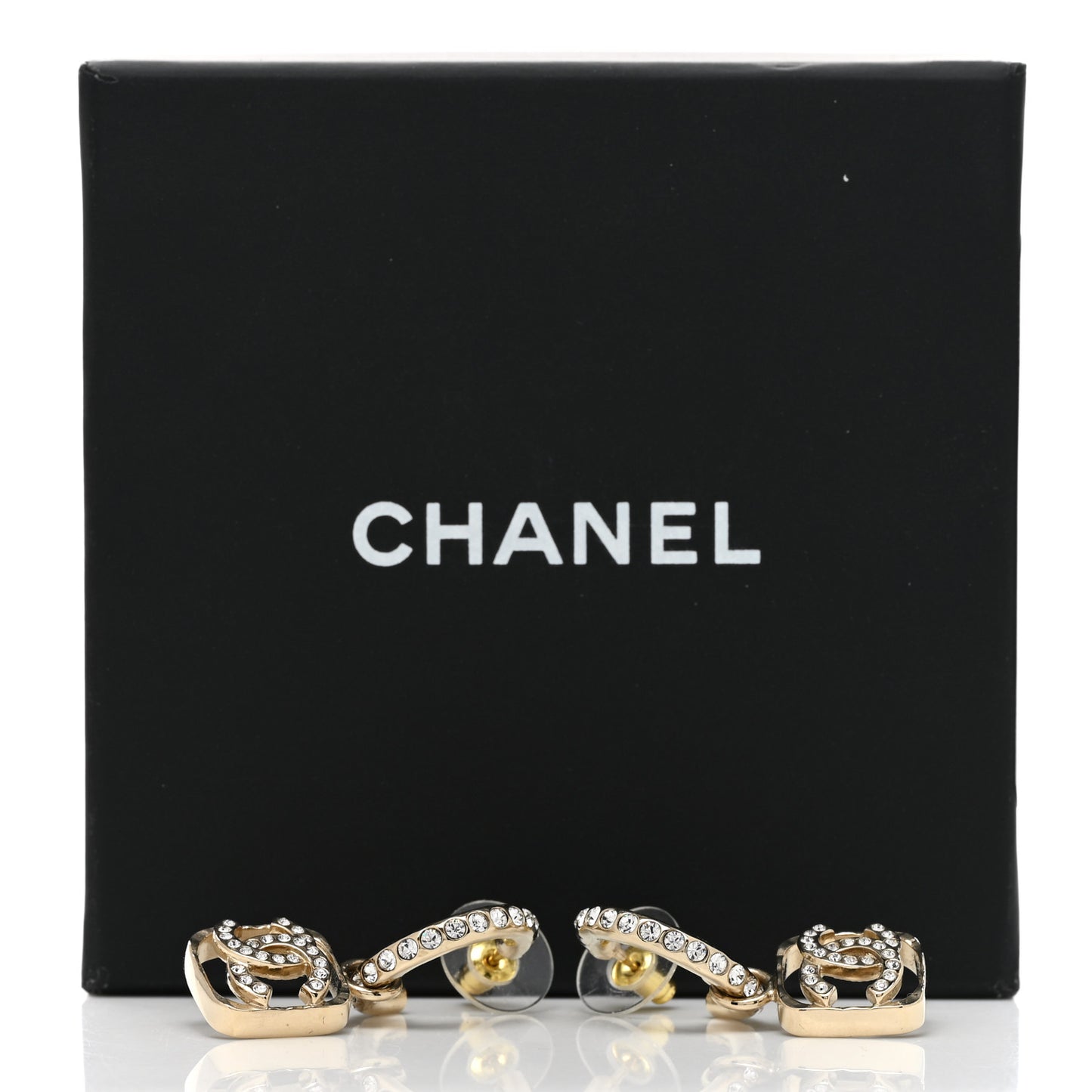 Metal Crystal CC Hoop Drop Earrings Gold