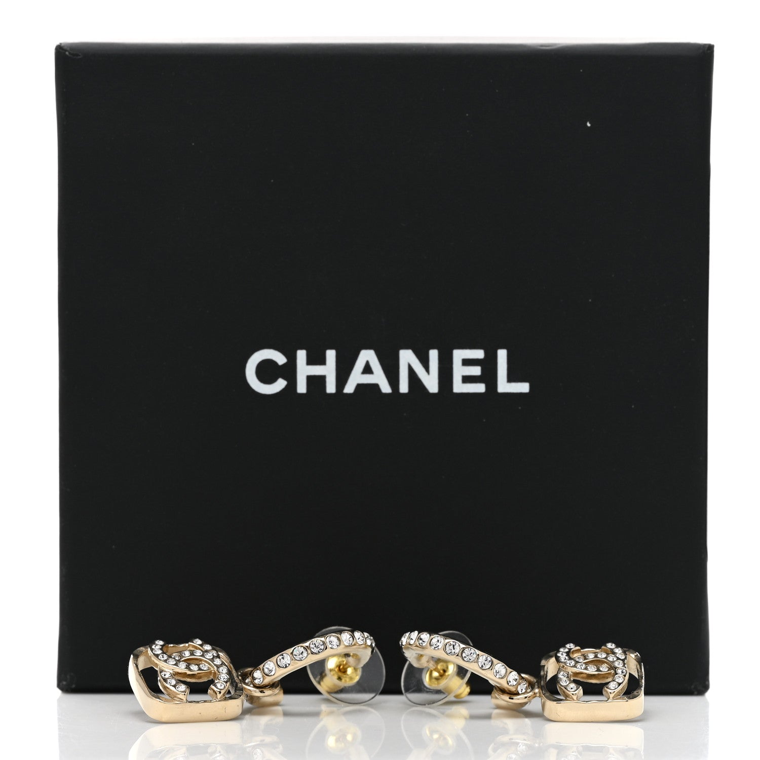 Chanel Metal Crystal CC Hoop Drop Earrings Gold 5 of 5