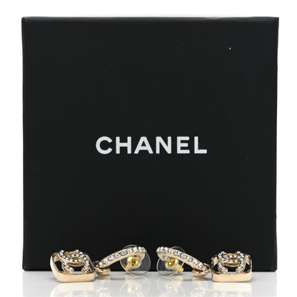Chanel Metal Crystal CC Hoop Drop Earrings Gold 5 of 5