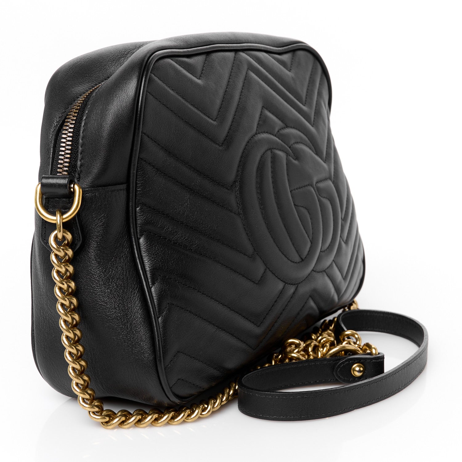 Gucci Calfskin Matelasse Medium GG Marmont Chain Shoulder Bag Black 3 of 11